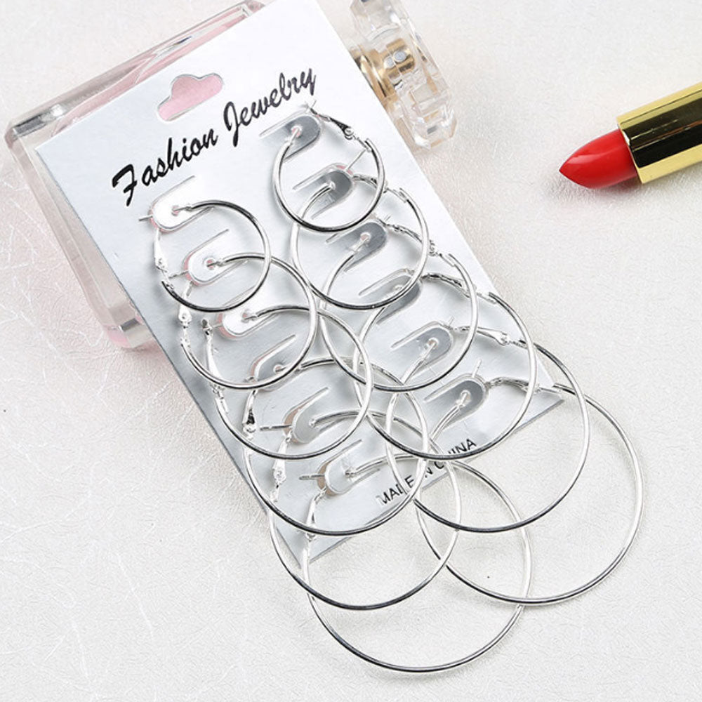 wholesale fashion trendy korean simple big alloy hoop earrings for women hoop earring 6 pairs a set