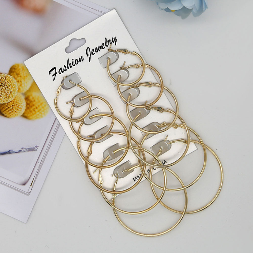 wholesale fashion trendy korean simple big alloy hoop earrings for women hoop earring 6 pairs a set