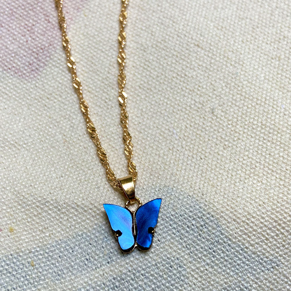 Fashion Trendy alloy acrylic fashion butterfly charm pendant necklace jewelry women