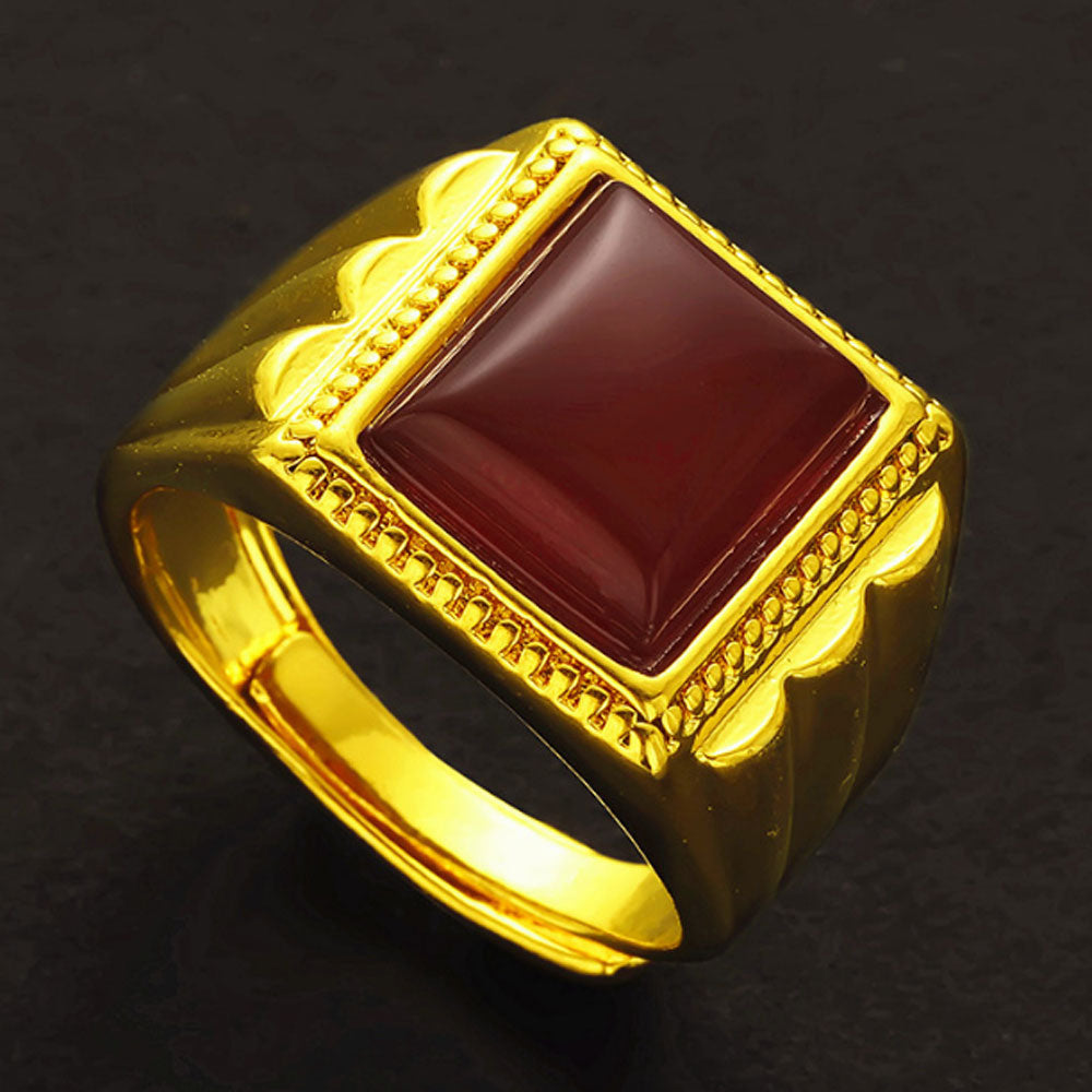 Placer Gold In Vietnam plated semiprecious square stone finger ring for men wholesale