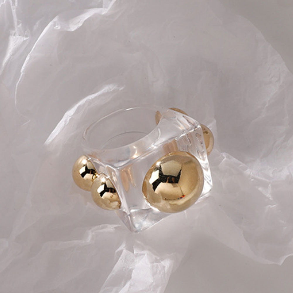 fashion new design resin rings acrylic cute trendy finger rings with ball beads welding finger rings colorful
