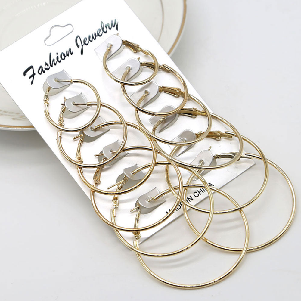 wholesale fashion trendy korean simple big alloy hoop earrings for women hoop earring 6 pairs a set