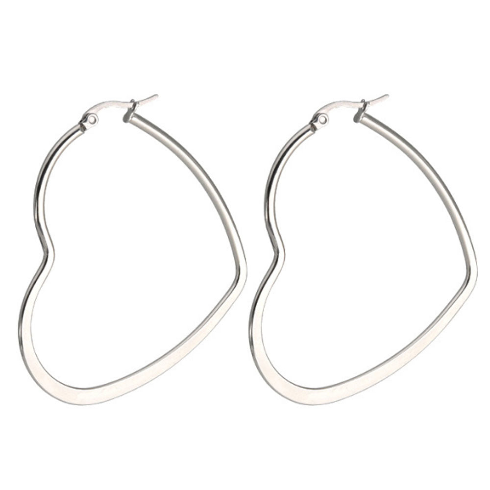 wholesale trendy fashion surgical stainless steel heart shape geometric clip on big hoop drop pendant earrings jewelry for women