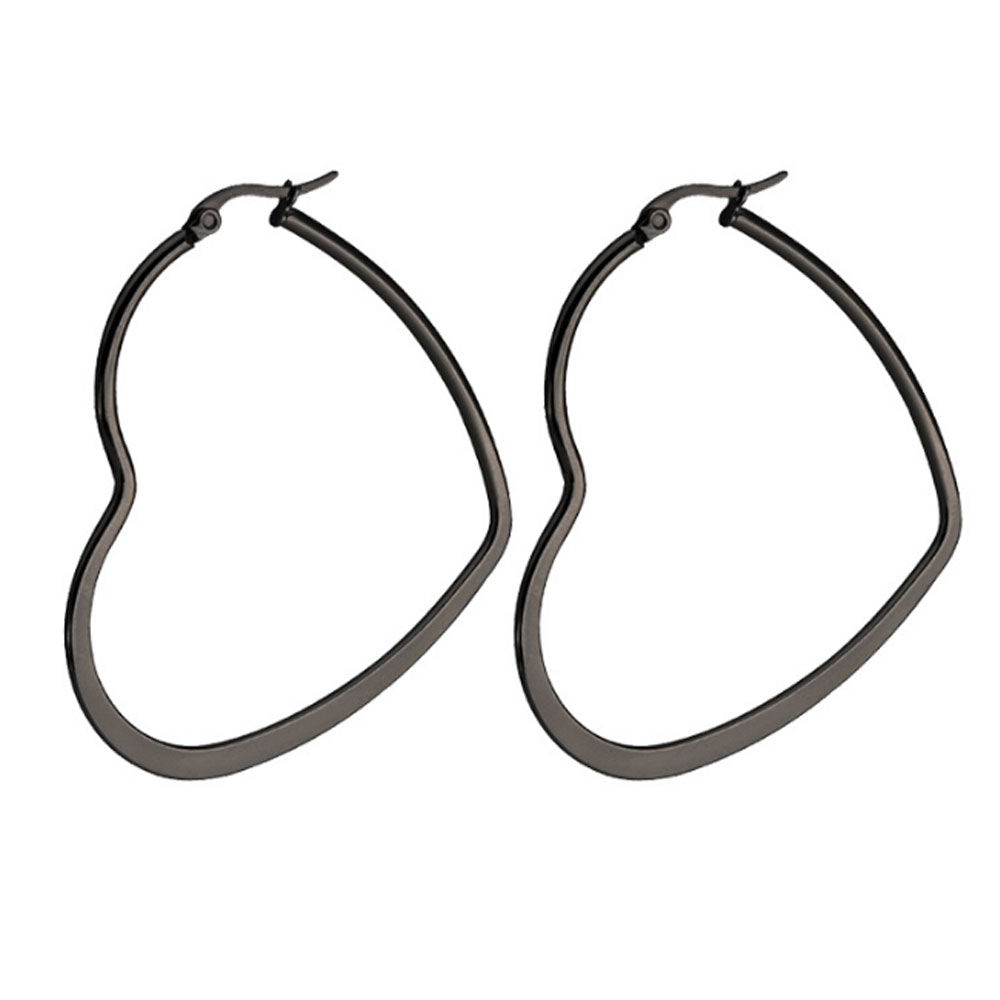 wholesale trendy fashion surgical stainless steel heart shape geometric clip on big hoop drop pendant earrings jewelry for women