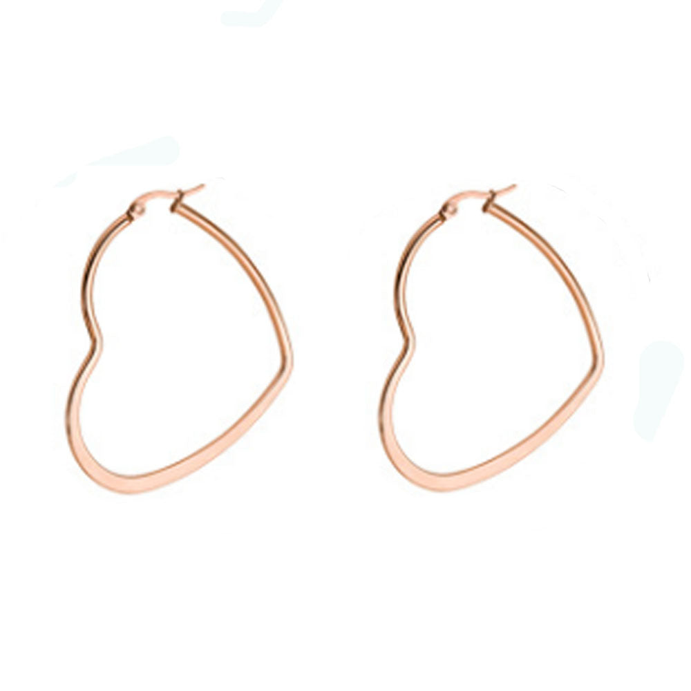 wholesale trendy fashion surgical stainless steel heart shape geometric clip on big hoop drop pendant earrings jewelry for women
