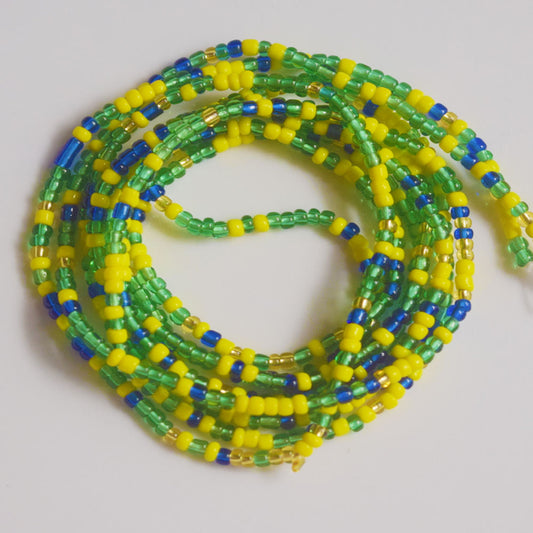 green yellow blue colors mixed african mix glass seed beads tie on waist beads belly body chain double cotton string for ladies