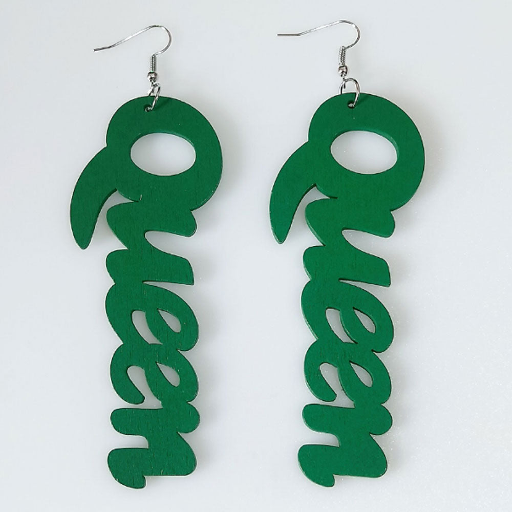 Wood letter charm Africa black queen earrings women