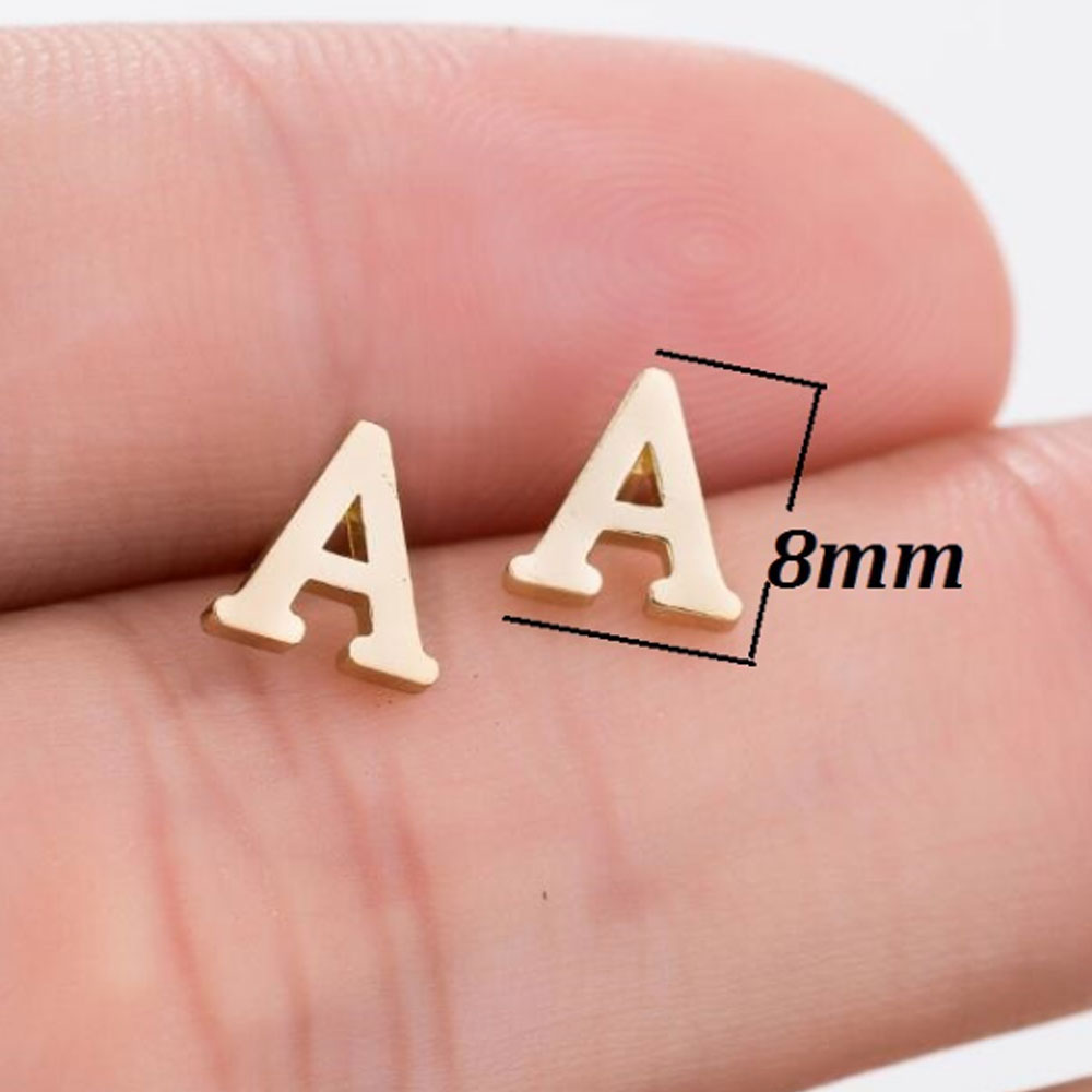 Gold Color fashion safety pin surgery stainless steel tiny initial alphabet letter stud earrings jewelry for women