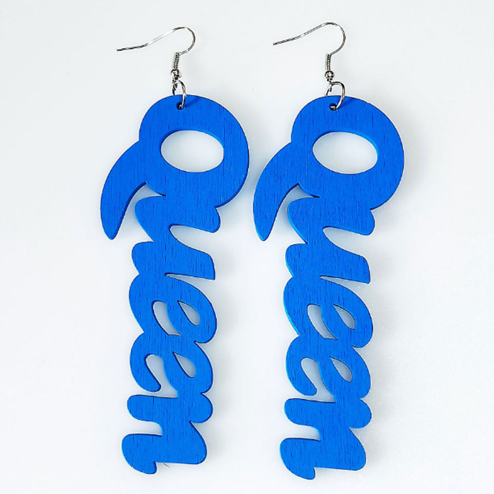Wood letter charm Africa black queen earrings women