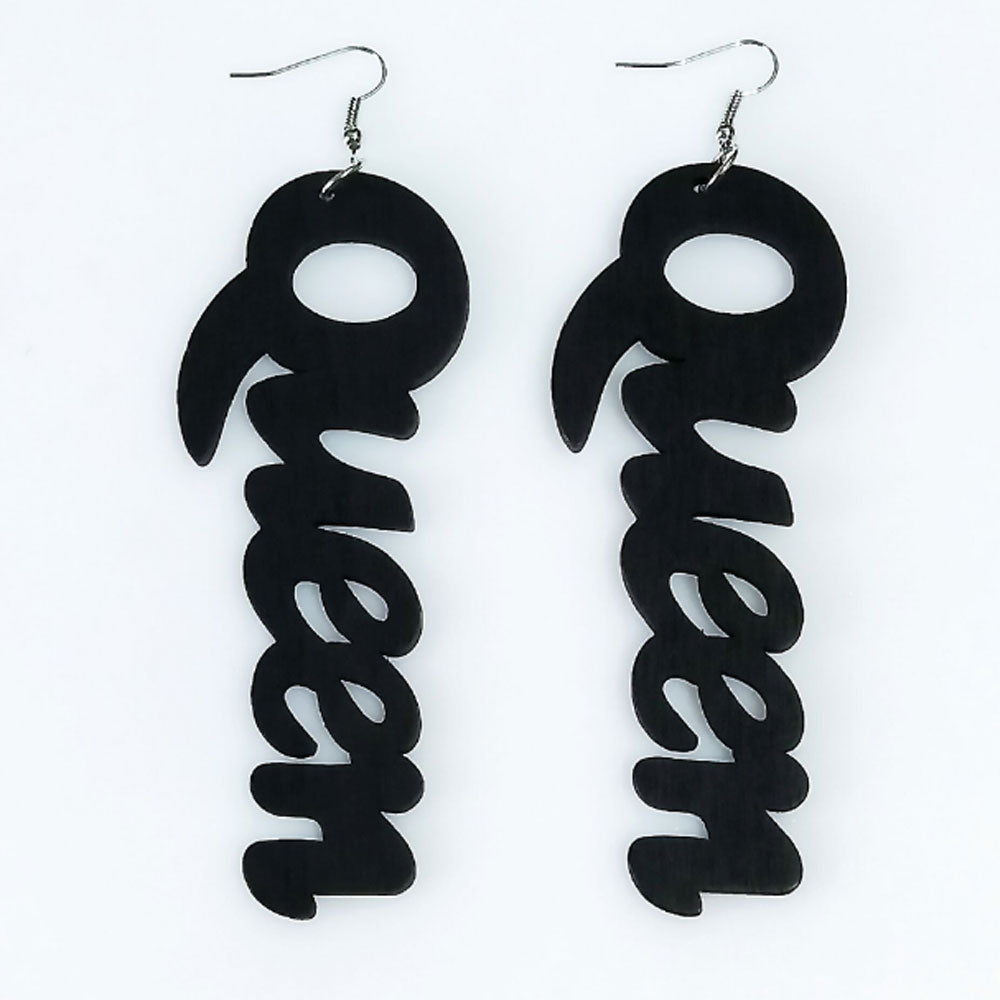 Wood letter charm Africa black queen earrings women