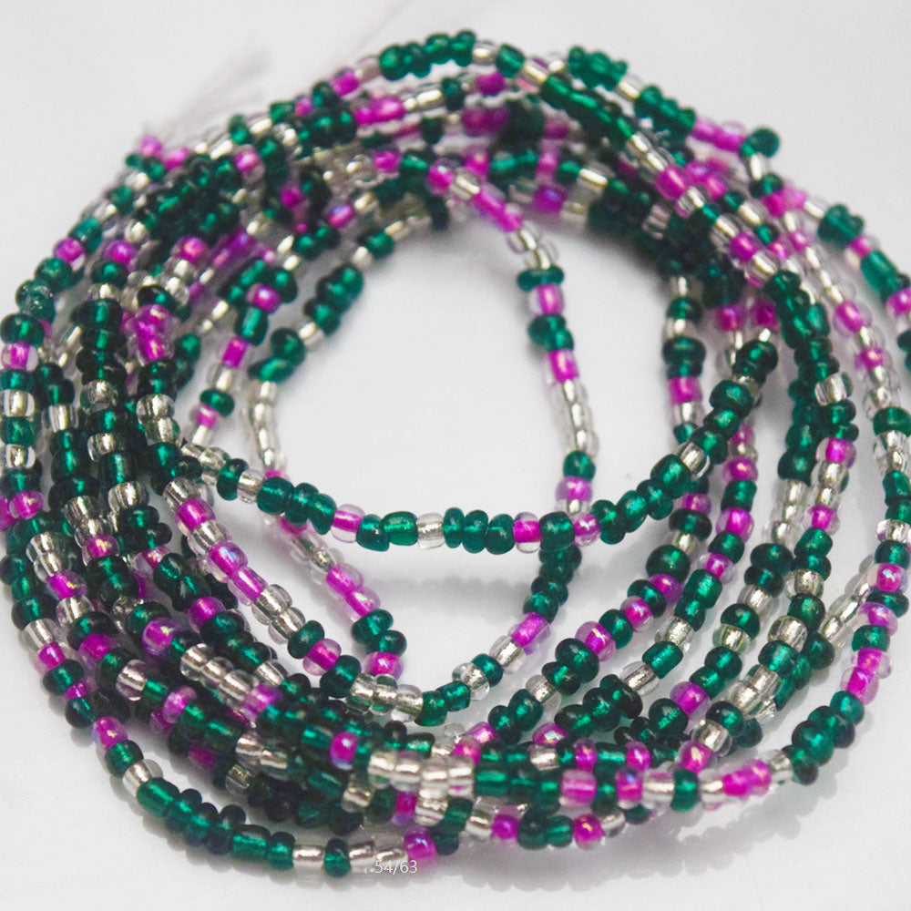 green color fashion african mix glass seed beads tie on waist beads belly body chain with clasp double cotton string for ladies