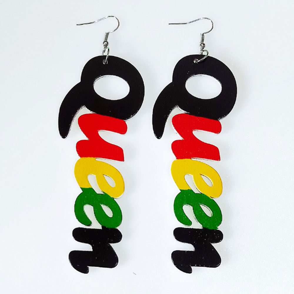 Wood letter charm Africa black queen earrings women