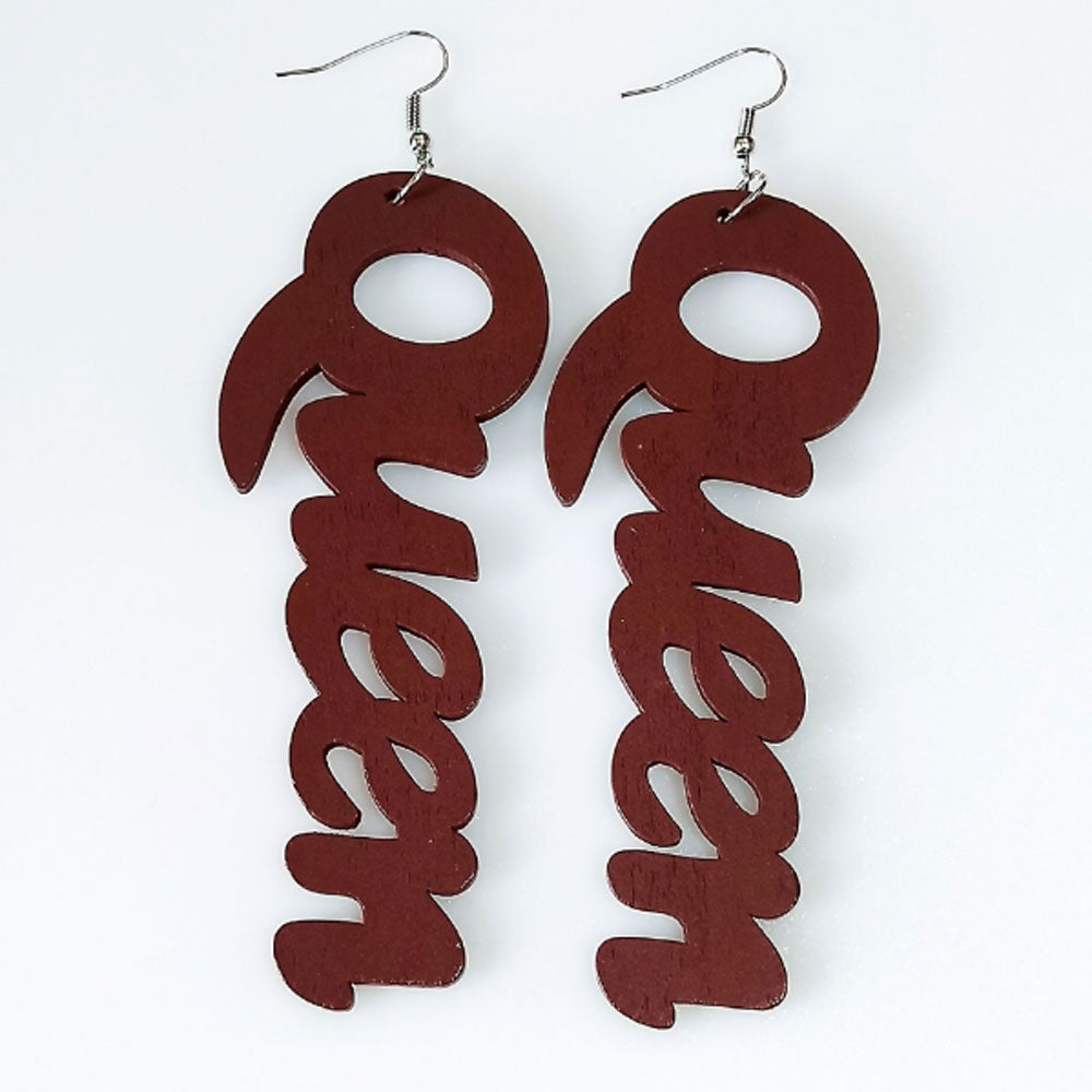 Wood letter charm Africa black queen earrings women