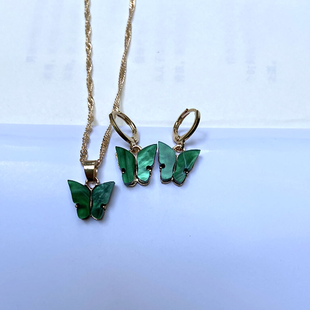 Fashion trendy accessories acrylic butterfly charm pendan necklace andt earrings jewelry set