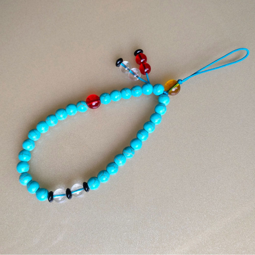jeweled howlite, turquoise stone beads hand wrist beads lanyard strap string for cell phone