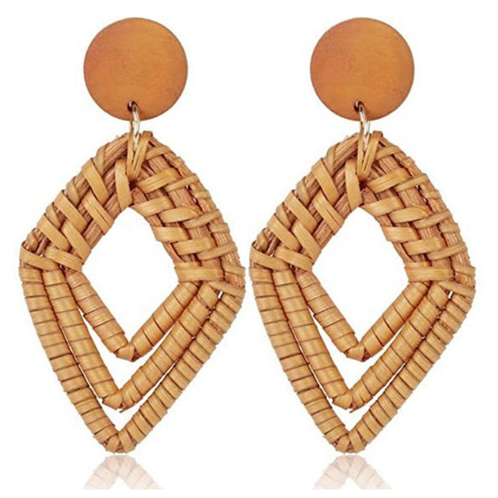 bohemian lovely geometric rattan earrings handmade for women supplies
