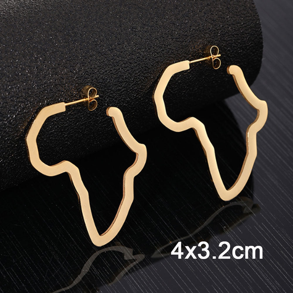 stainless steel dangling big african map gold silver earrings jewelry women