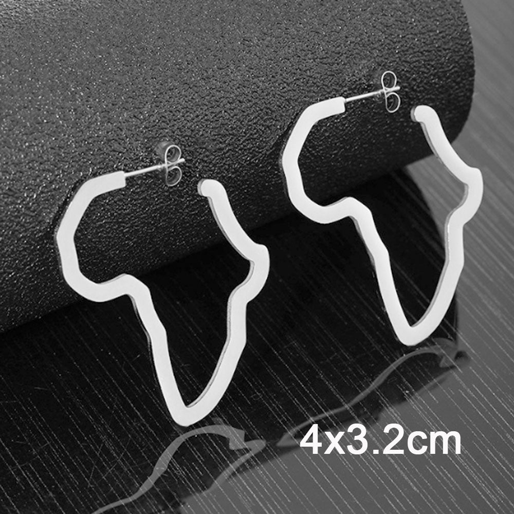 stainless steel dangling big african map gold silver earrings jewelry women