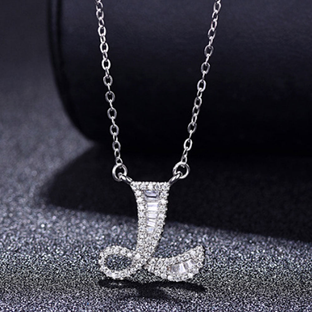 women blinged out hot fashion 925 sterling silver with cubic zircon 26 initial capital letter charm pendant chain necklace jewelry