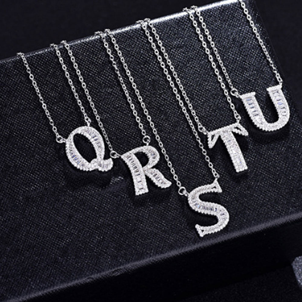 women blinged out hot fashion 925 sterling silver with cubic zircon 26 initial capital letter charm pendant chain necklace jewelry