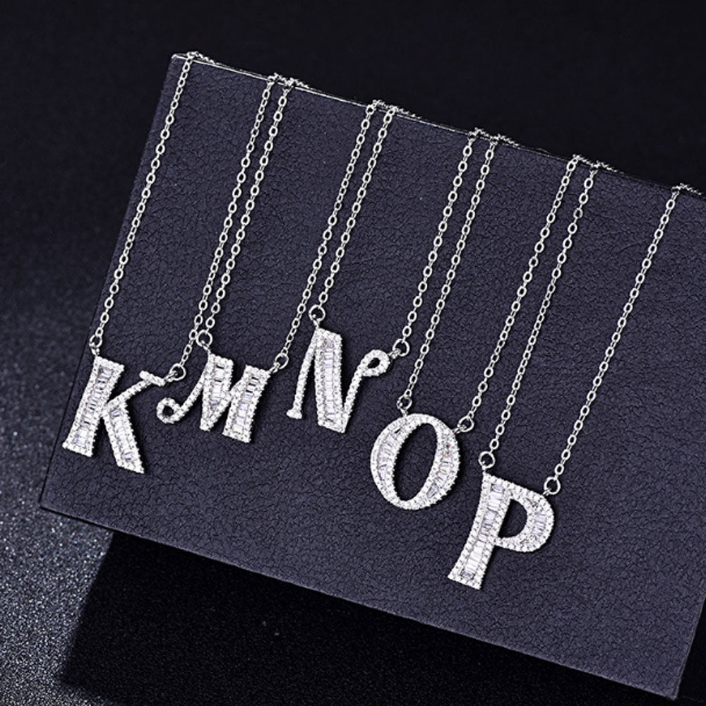 women blinged out hot fashion 925 sterling silver with cubic zircon 26 initial capital letter charm pendant chain necklace jewelry