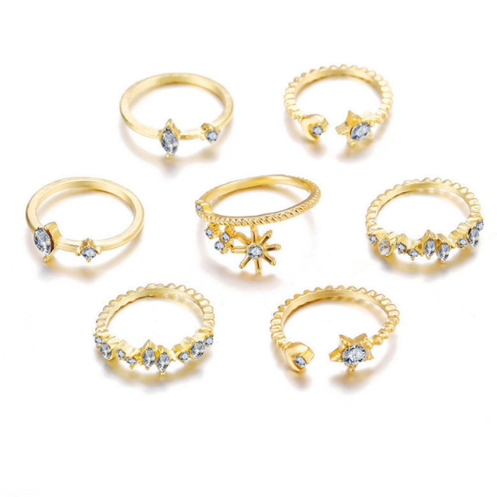 korean fashion adjustable alloy gold plated finger rings jewelry women sets for all fingers