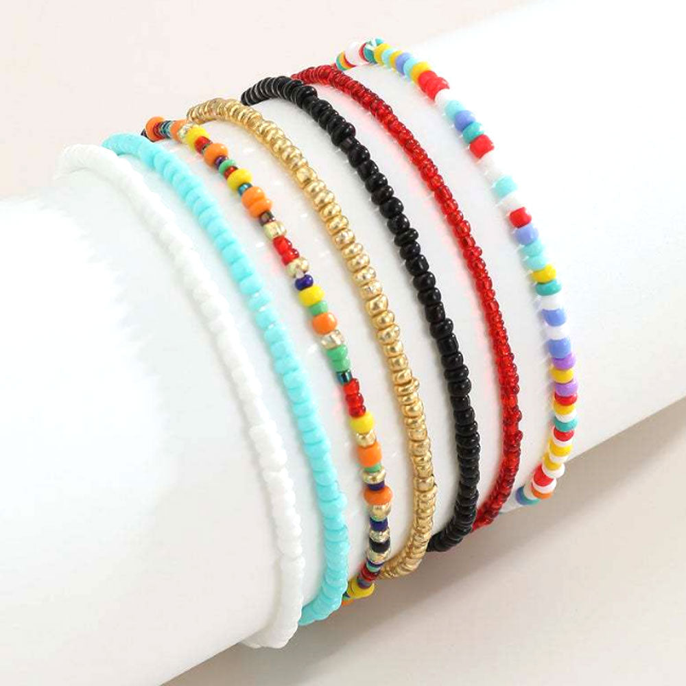 boho elastic cord african glass seed beads ankle bracelets for women