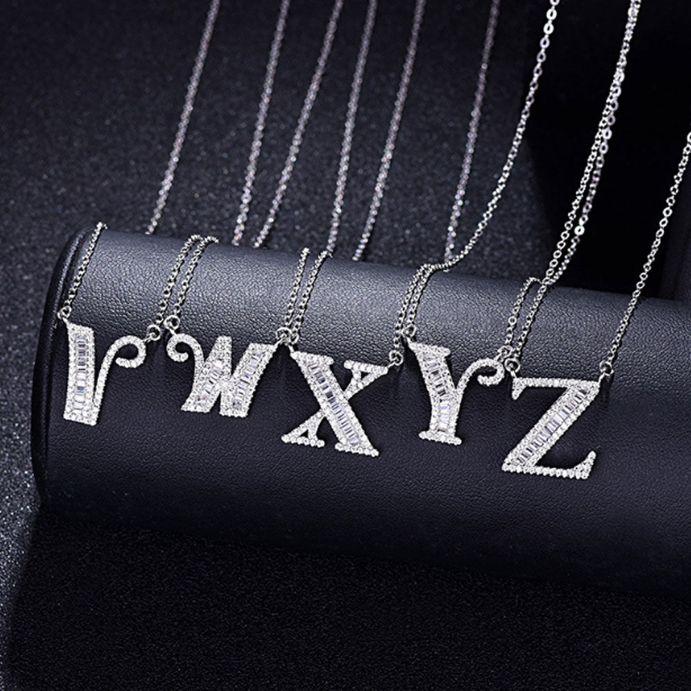 women blinged out hot fashion 925 sterling silver with cubic zircon 26 initial capital letter charm pendant chain necklace jewelry