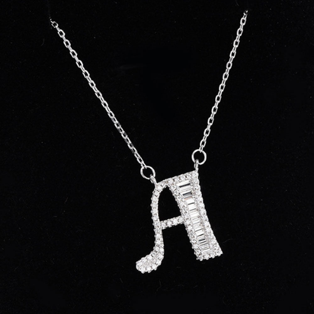 women blinged out hot fashion 925 sterling silver with cubic zircon 26 initial capital letter charm pendant chain necklace jewelry