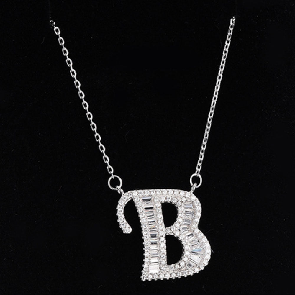 women blinged out hot fashion 925 sterling silver with cubic zircon 26 initial capital letter charm pendant chain necklace jewelry