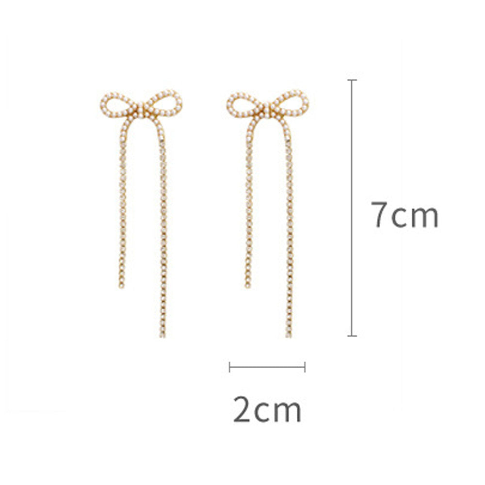 vintage sterling silver pin 925 women cubic zirconia small bowknot bow tie drop long dangle crystal earring