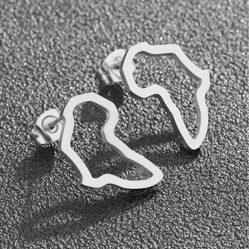 2x1.5cm small size stainless steel dangling big african map shaped gold silver fashion pin earrings jewelry women
