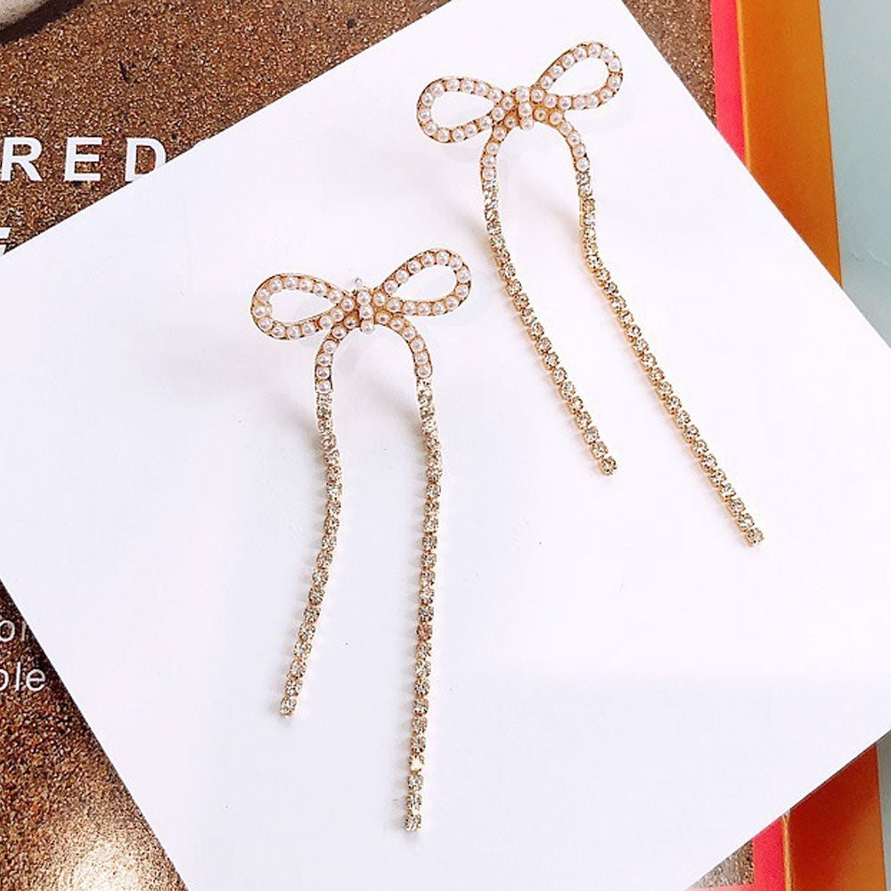 vintage sterling silver pin 925 women cubic zirconia small bowknot bow tie drop long dangle crystal earring
