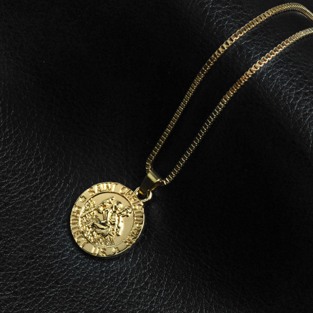 vintage alloy saint christopher jesus protect us medal coin charm pendant necklace