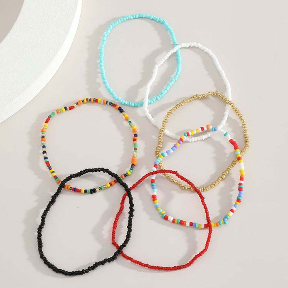 boho elastic cord african glass seed beads ankle bracelets for women