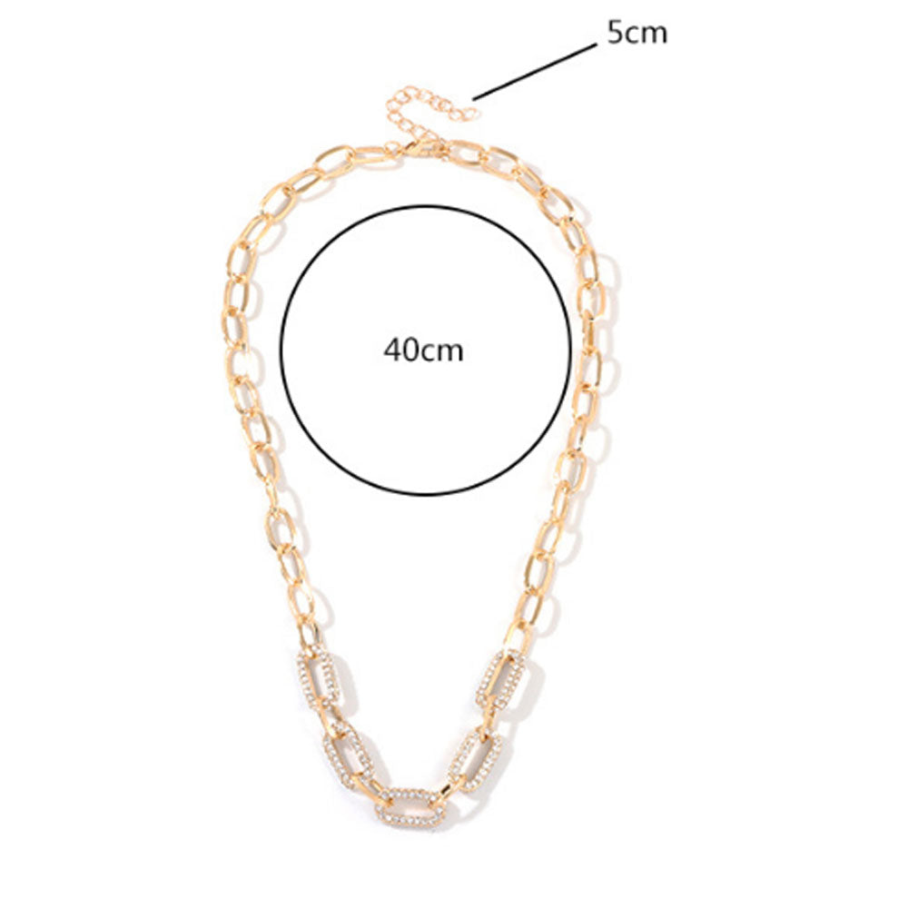 brass alloy fashion women ladies trendy bling rhinestone chunky thick necklace chain choker