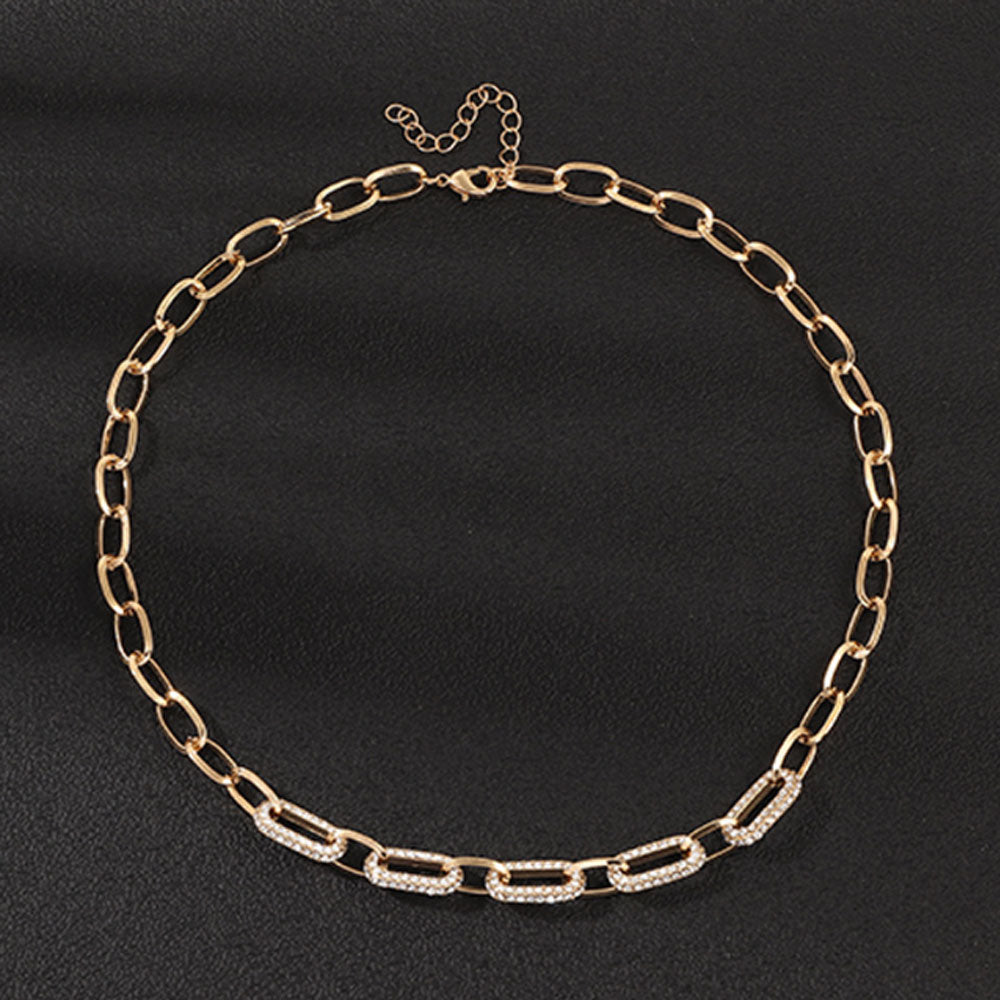 brass alloy fashion women ladies trendy bling rhinestone chunky thick necklace chain choker