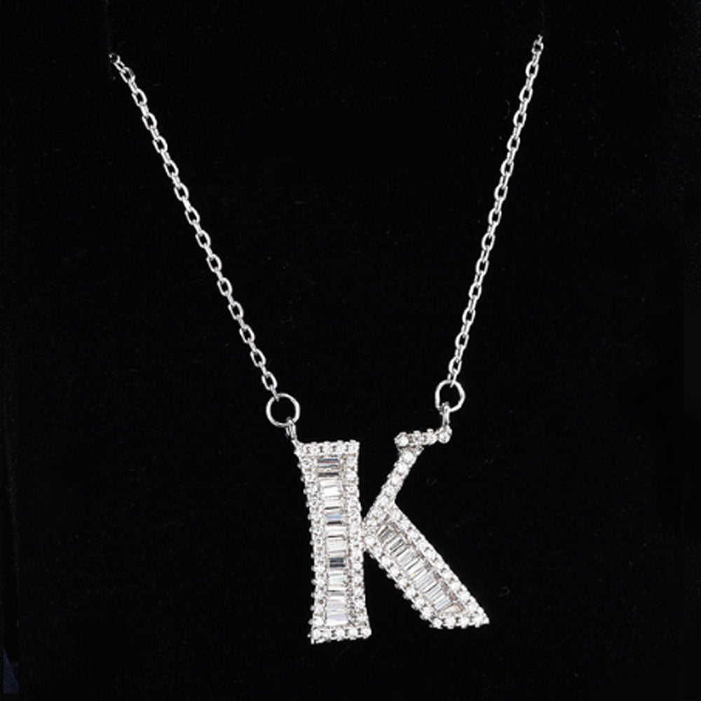 women blinged out hot fashion 925 sterling silver with cubic zircon 26 initial capital letter charm pendant chain necklace jewelry