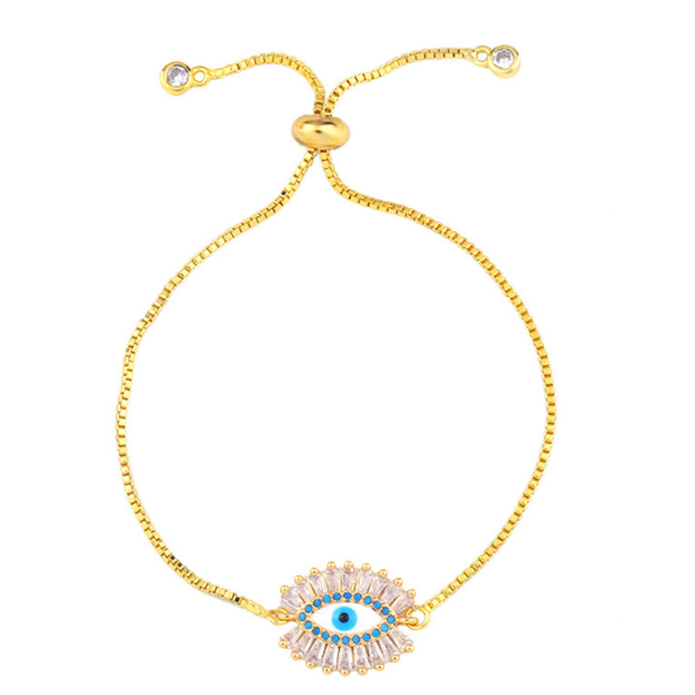 fashion cubic zirconia beads paving blue d-evil eye bracelet women adjustable