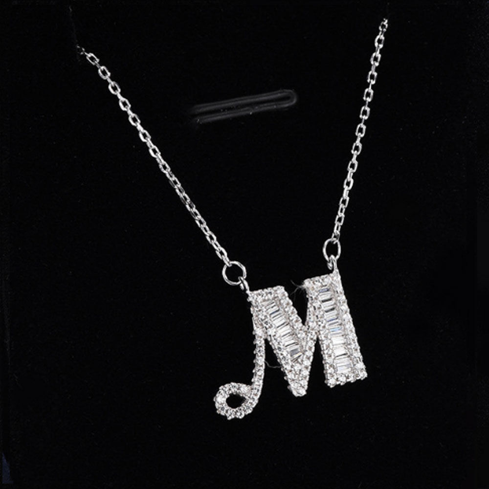 women blinged out hot fashion 925 sterling silver with cubic zircon 26 initial capital letter charm pendant chain necklace jewelry