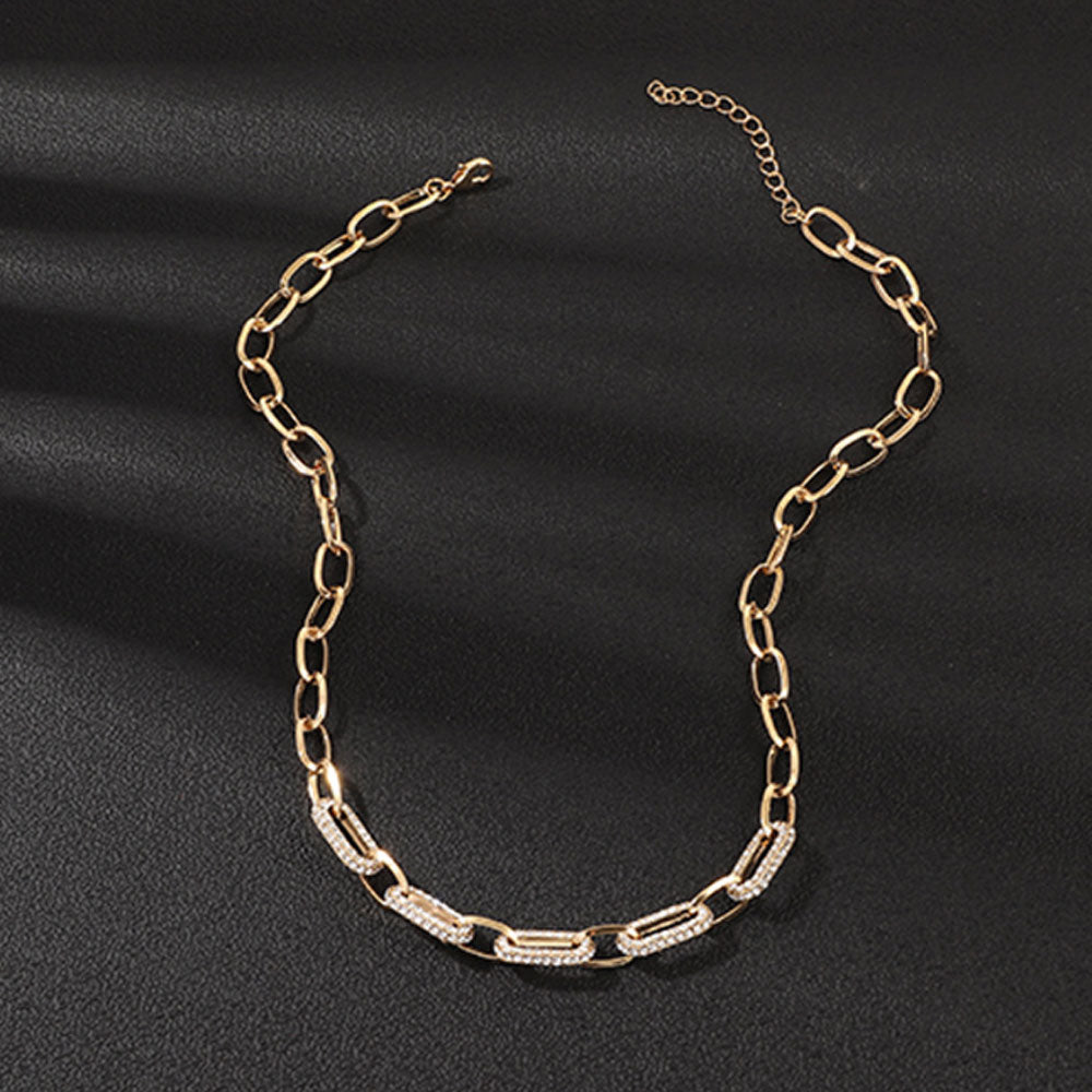 brass alloy fashion women ladies trendy bling rhinestone chunky thick necklace chain choker