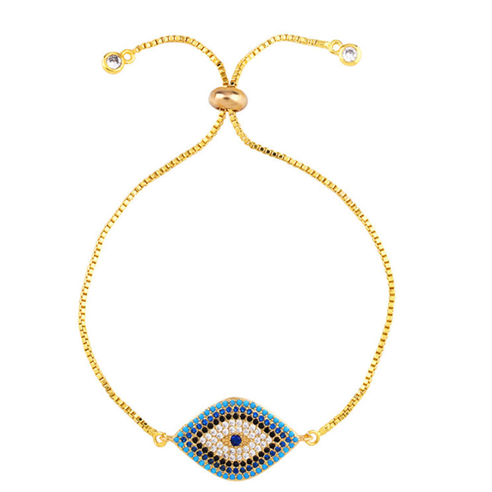 fashion cubic zirconia beads paving blue d-evil eye bracelet women adjustable
