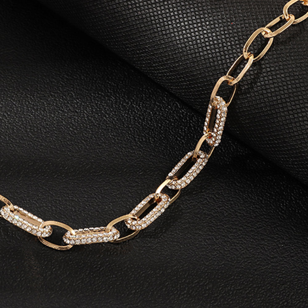 brass alloy fashion women ladies trendy bling rhinestone chunky thick necklace chain choker