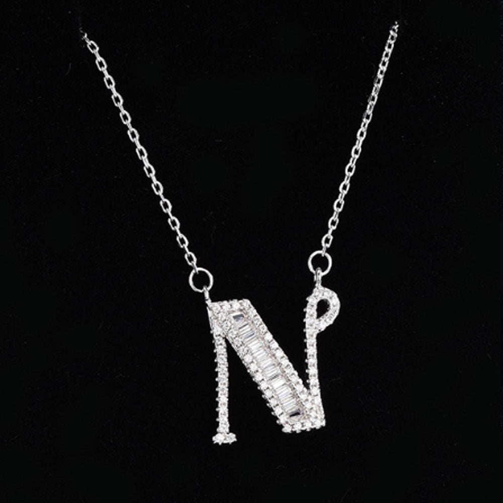 women blinged out hot fashion 925 sterling silver with cubic zircon 26 initial capital letter charm pendant chain necklace jewelry