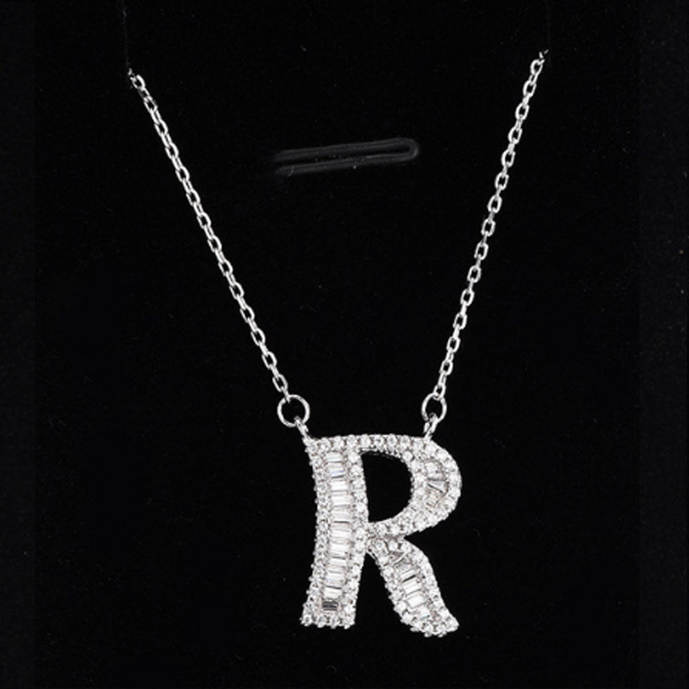 women blinged out hot fashion 925 sterling silver with cubic zircon 26 initial capital letter charm pendant chain necklace jewelry