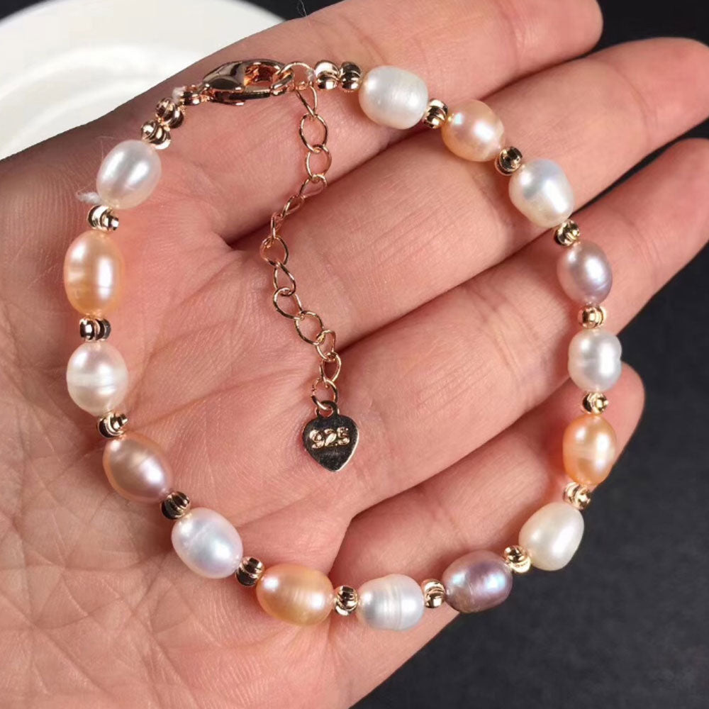 fashion trendy handmade real natural white fresh water cultured pearl bracelet with beads jewelry