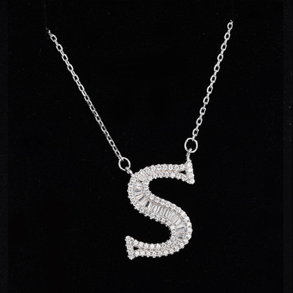 women blinged out hot fashion 925 sterling silver with cubic zircon 26 initial capital letter charm pendant chain necklace jewelry