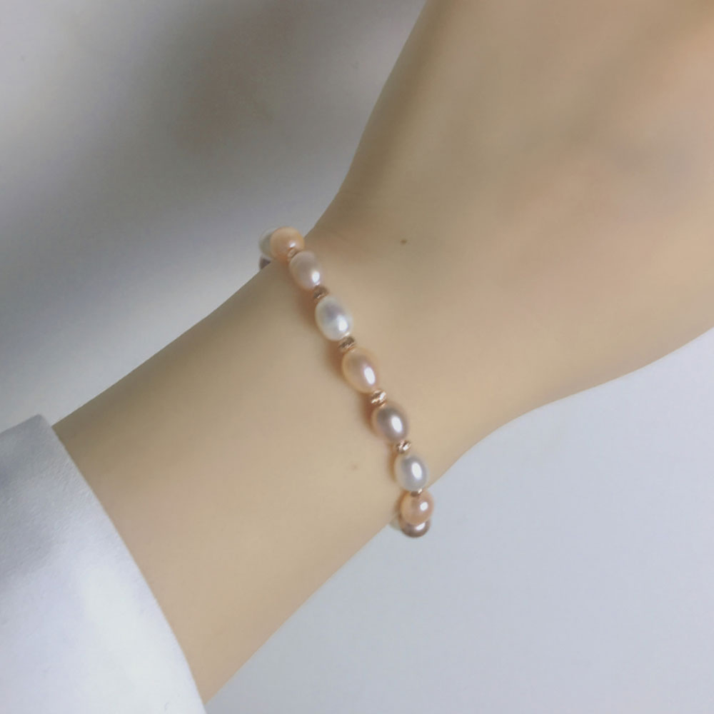 fashion trendy handmade real natural white fresh water cultured pearl bracelet with beads jewelry