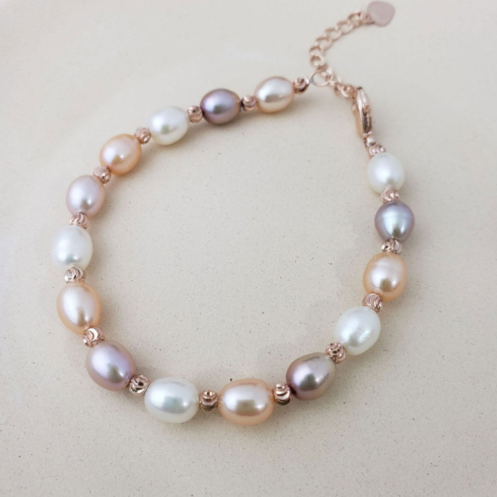 fashion trendy handmade real natural white fresh water cultured pearl bracelet with beads jewelry