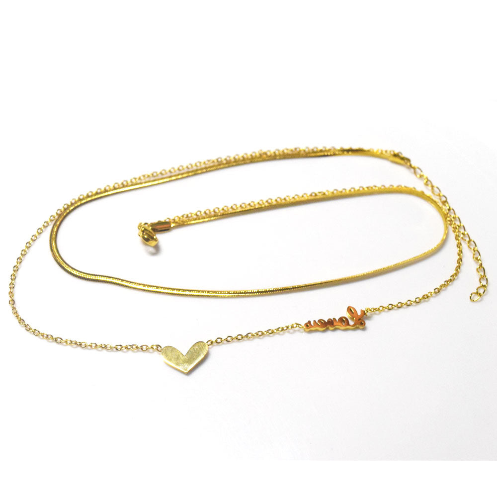 boho fashion stainless steel snake chain two layers birthday snake chain link heart pendant necklace women 18k gold plated